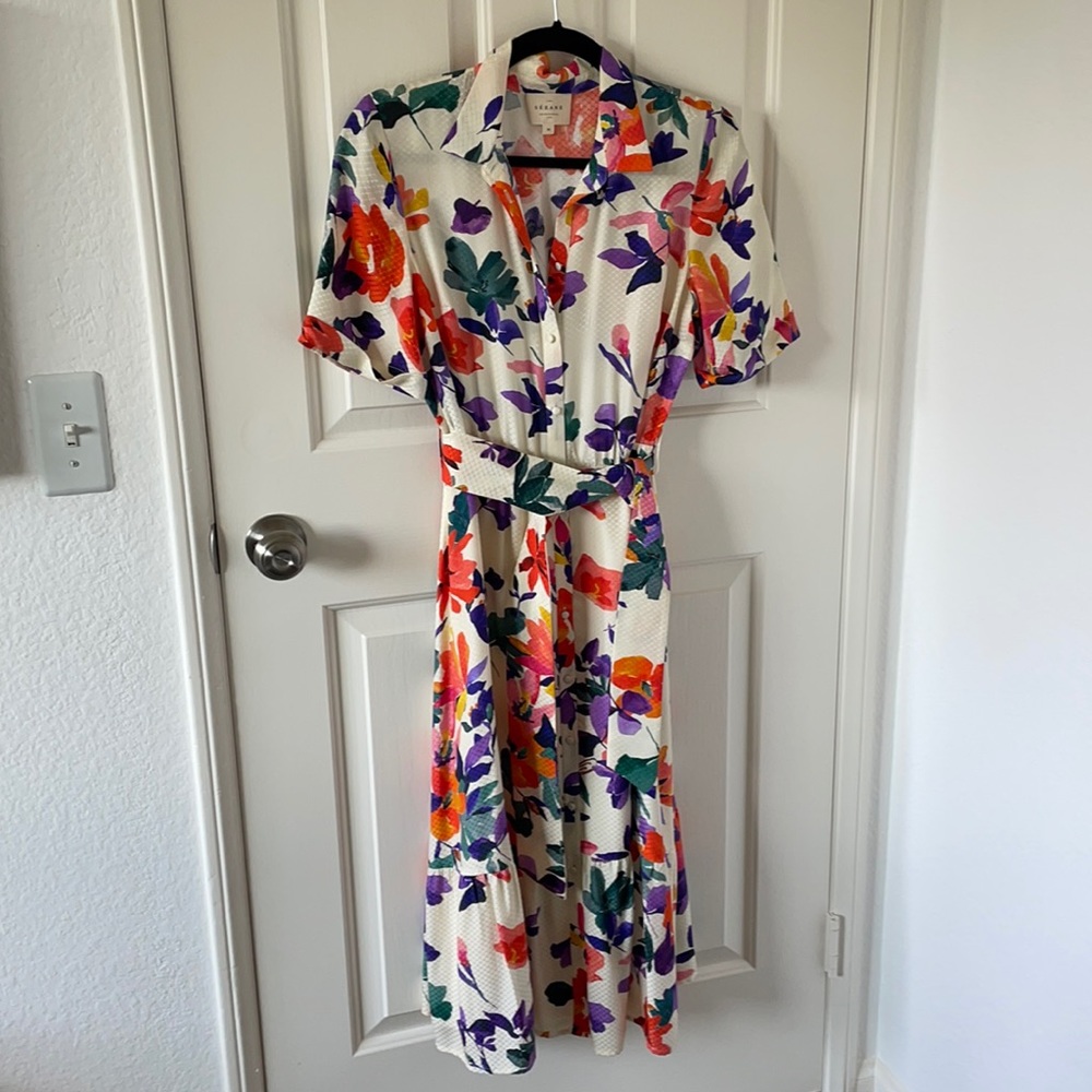 Sezane Floral Button down Silk shirt dress